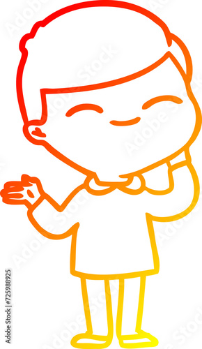 warm gradient line drawing cartoon shy smiling boy