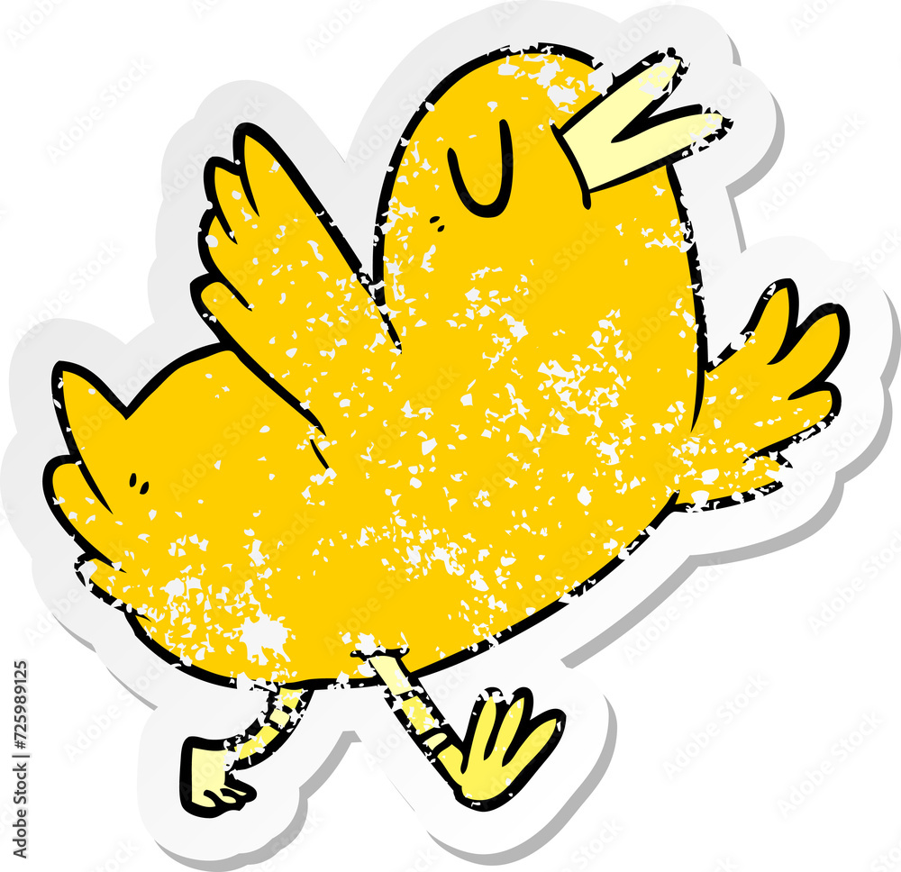 distressed sticker of a cartoon happy bird