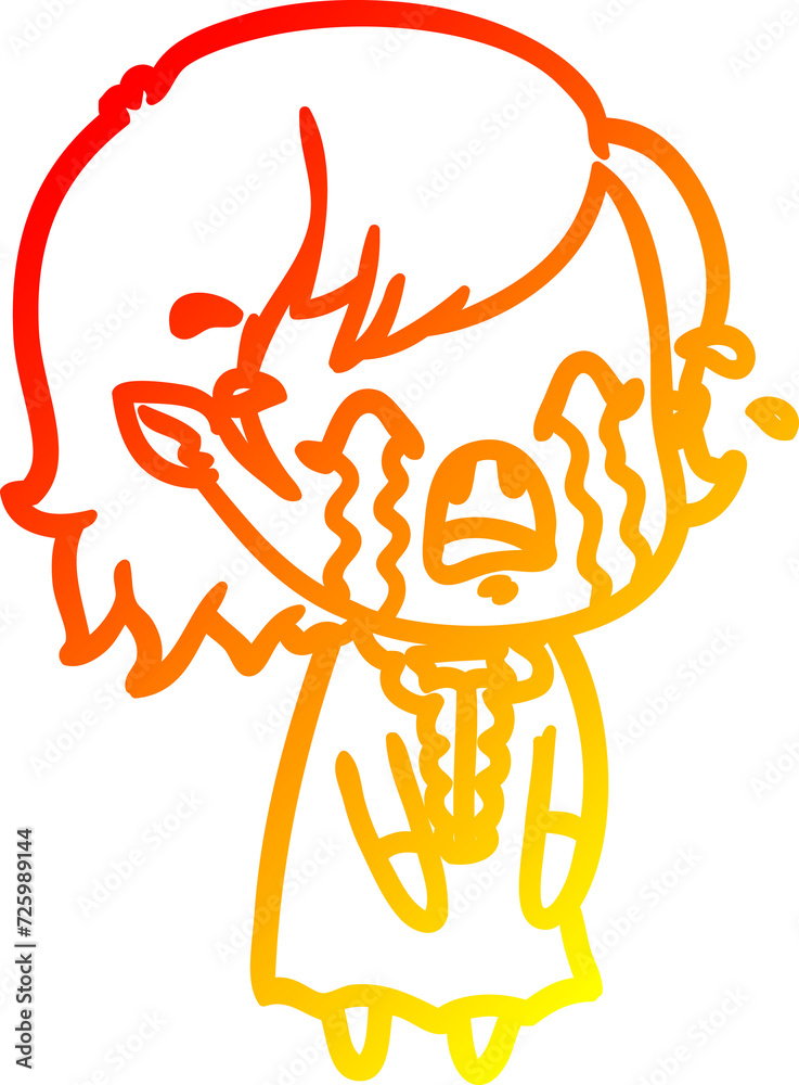 warm gradient line drawing cartoon crying vampire girl