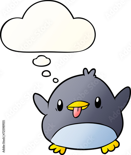 cute cartoon penguin and thought bubble in smooth gradient style