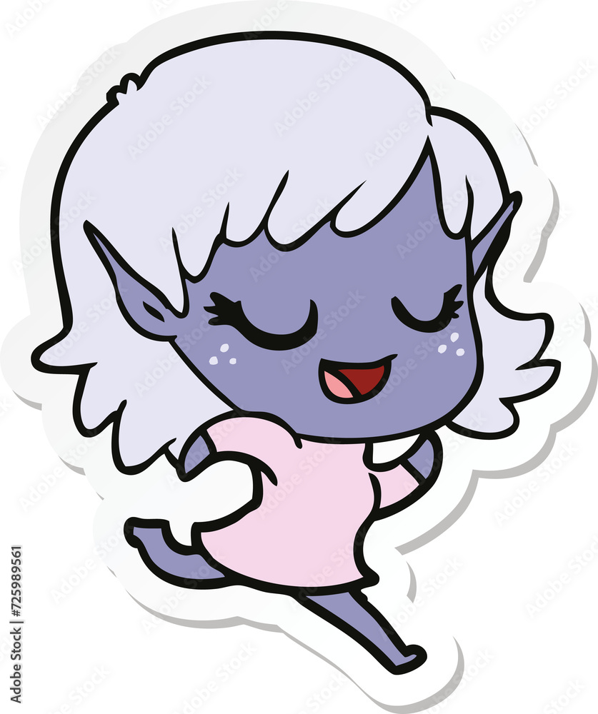 sticker of a happy cartoon elf girl running sticker of a happy cartoon elf girl running