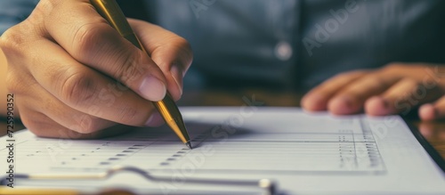Business professional completes document checklist and assessment tasks.