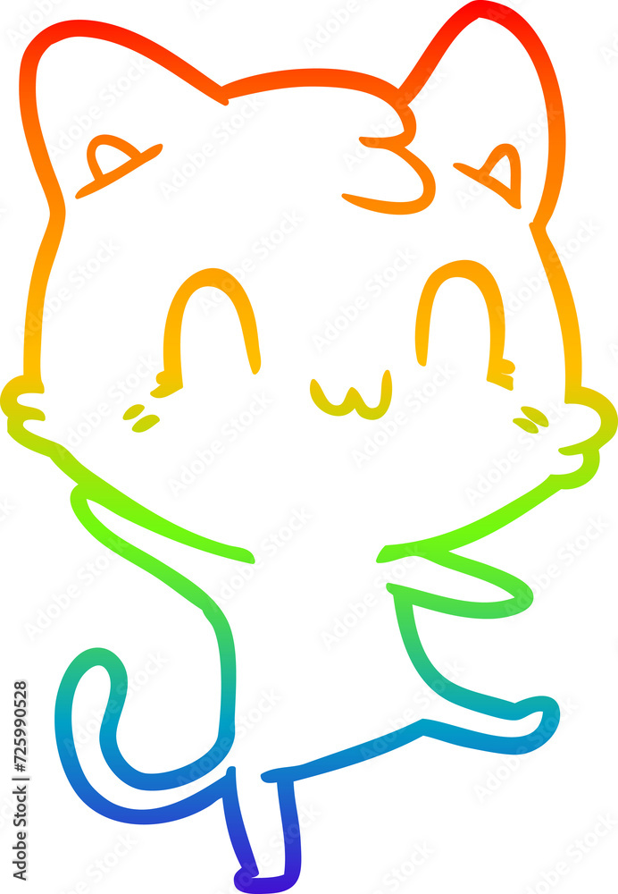 Obraz premium rainbow gradient line drawing cartoon happy cat
