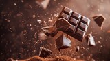 A snowy winter day captured in a screenshot, with a delectable chocolate bar filled with falling pieces of rich chocolate