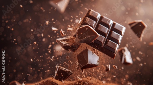 A snowy winter day captured in a screenshot, with a delectable chocolate bar filled with falling pieces of rich chocolate photo