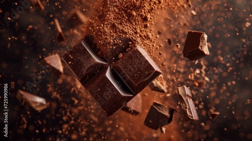 Capturing the warmth of winter with a screenshot of a decadent chocolate bar and powder sprinkled on top, creating a tempting treat for the senses photo