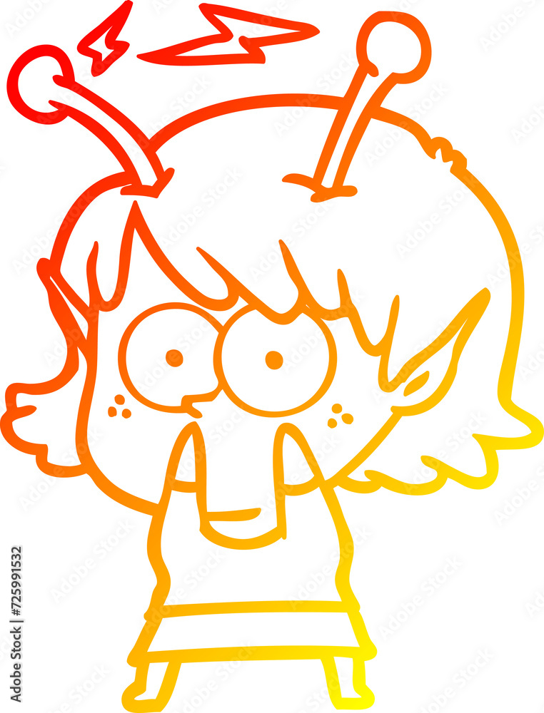 warm gradient line drawing cartoon alien girl warm gradient line drawing cartoon alien girl