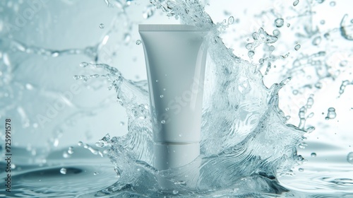 A solitary white cream floats in the tranquil embrace of water, creating a mesmerizing dance of fluidity and splashes amidst the natural elements