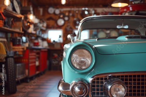 Classic car model in a retro garage Celebrating the craftsmanship and timeless allure of vintage automobiles