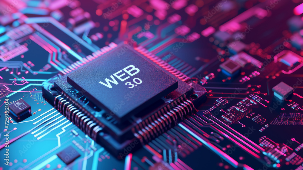 Microchip with the text 'Web 3.0'. Concept of Web3 in latest generation computers. World Wide Web with decentralization, blockchain technologies, and token-based economic concept. Microchip with the text 'Web 3.0'. Concept of Web3 in latest generation computers. World Wide Web with decentralization, blockchain technologies, and token-based economic concept.