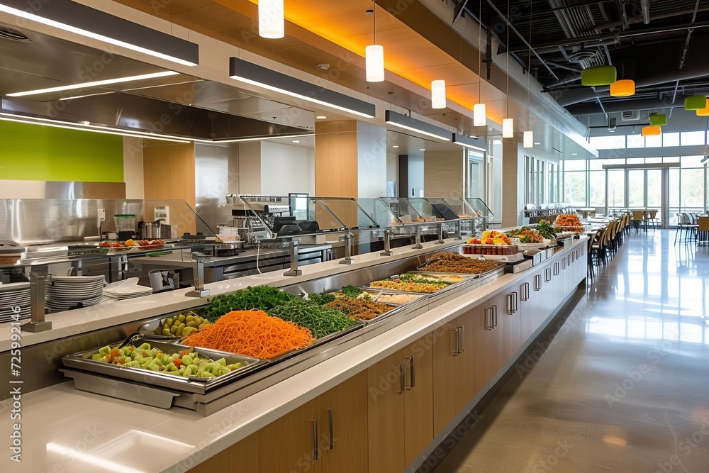 Health-conscious corporate cafeteria offering nutritious meal options