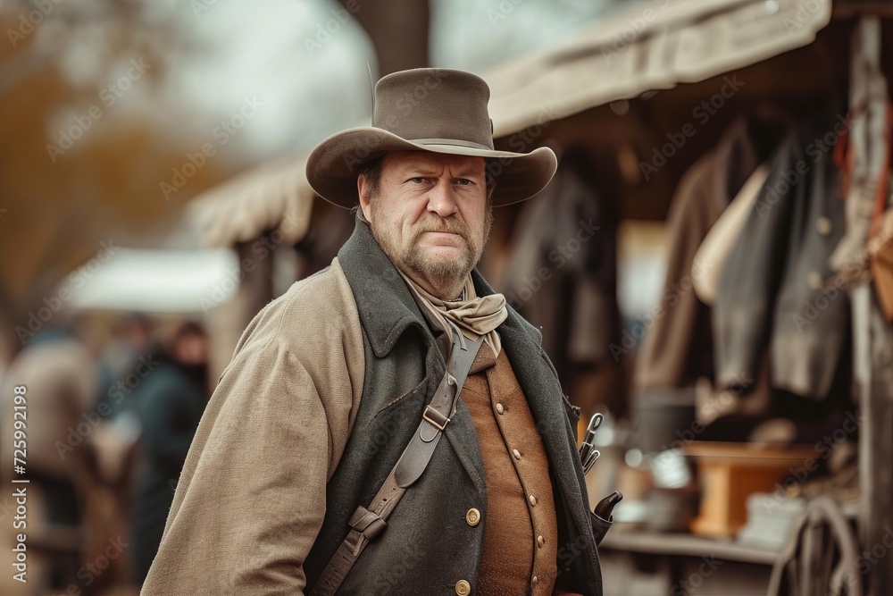 Historical reenactor model in a period costume Bringing to life the customs and attire of a bygone era