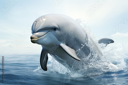 Majestic dolphin emerging from the shimmering blue waters in a graceful display of natural beauty