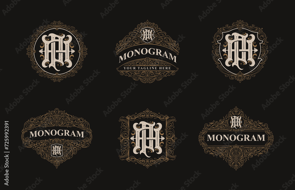 Victorian style monogram with initial AP or PA. Templates set designs. Can be applied on stationery, invitations, signage, packaging, or even as a branding element and etc Victorian style monogram with initial AP or PA. Templates set designs. Can be applied on stationery, invitations, signage, packaging, or even as a branding element and etc