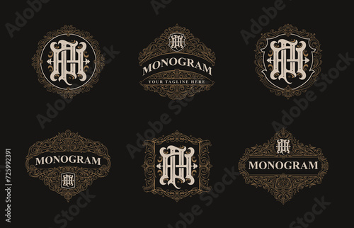 Victorian style monogram with initial AP or PA. Templates set designs. Can be applied on stationery, invitations, signage, packaging, or even as a branding element and etc
