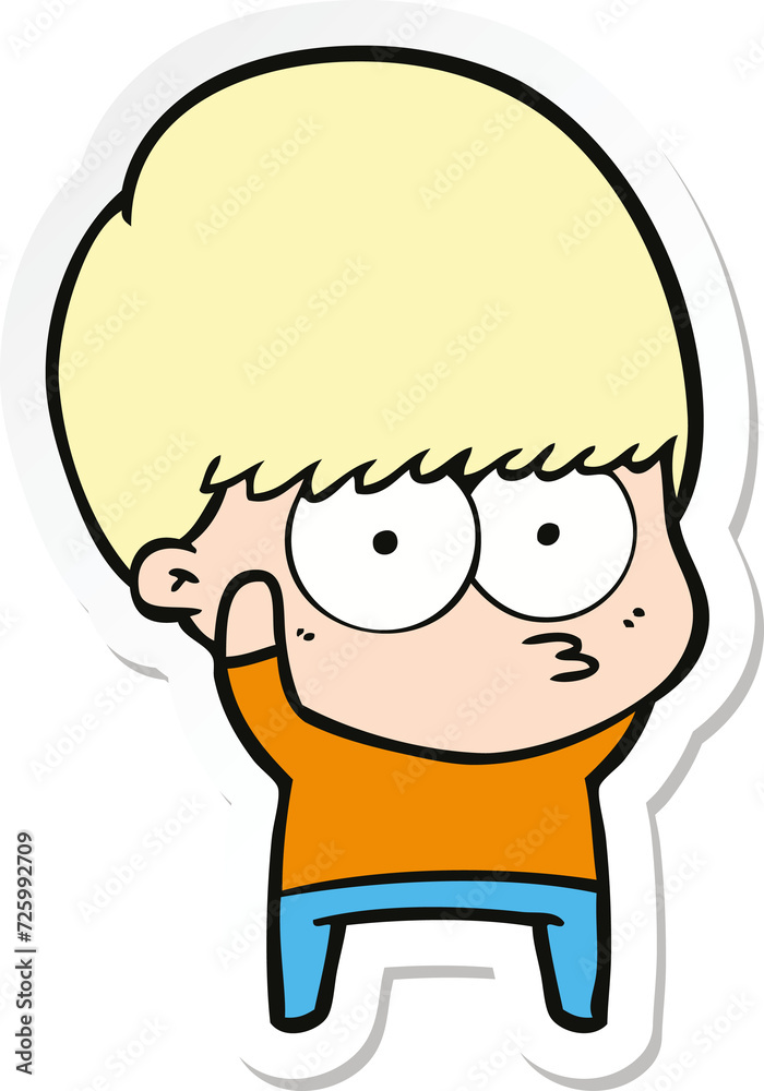 sticker of a nervous cartoon boy sticker of a nervous cartoon boy