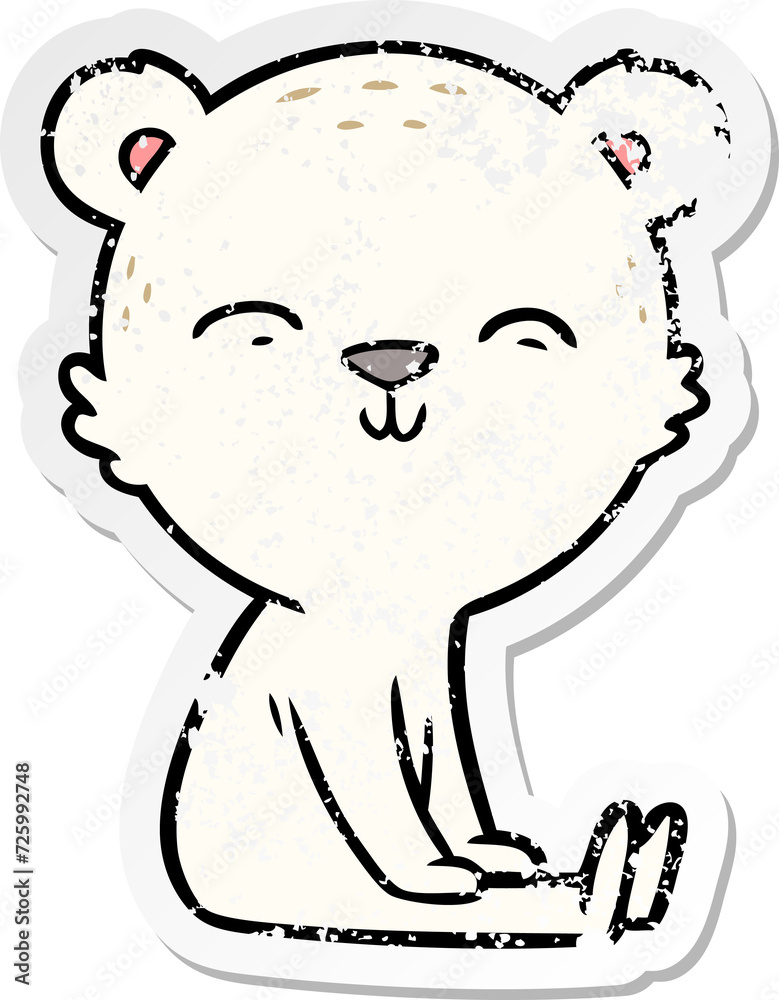 distressed sticker of a happy cartoon polar bear sitting distressed sticker of a happy cartoon polar bear sitting
