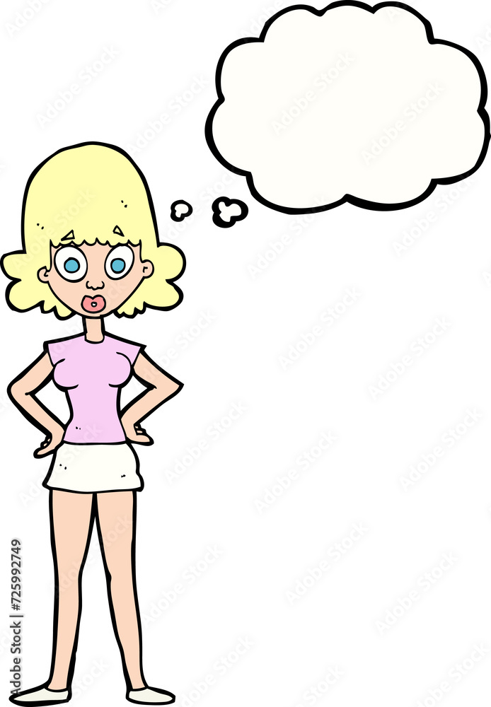 cartoon surprised woman with thought bubble cartoon surprised woman with thought bubble