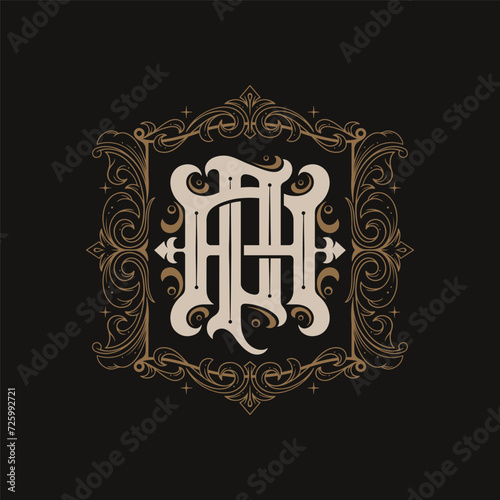 Victorian style monogram with initial AP or PA. Badge logo design. can be applied on stationery, invitations, signage, packaging, or even as a branding element and etc