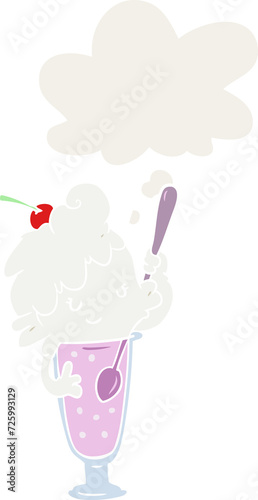 cartoon ice cream soda girl and thought bubble in retro style