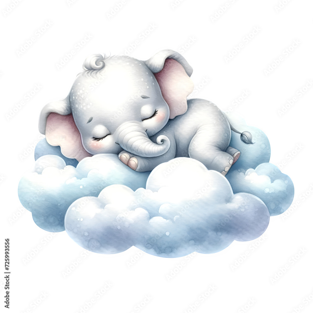 cute watercolor animal sleeping on the fluffy cloud clipart of elephant cute watercolor animal sleeping on the fluffy cloud clipart of elephant