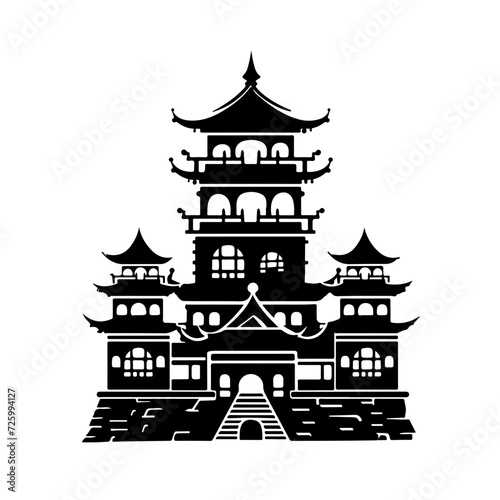 Chinese Castle Logo Monochrome Design Style