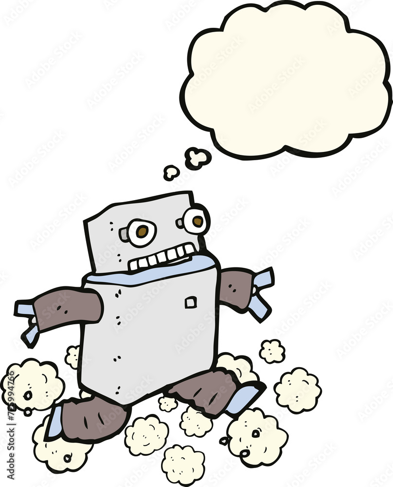 Naklejka premium cartoon running robot with thought bubble