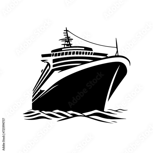 Cruise Ship Aireal View Logo Monochrome Design Style