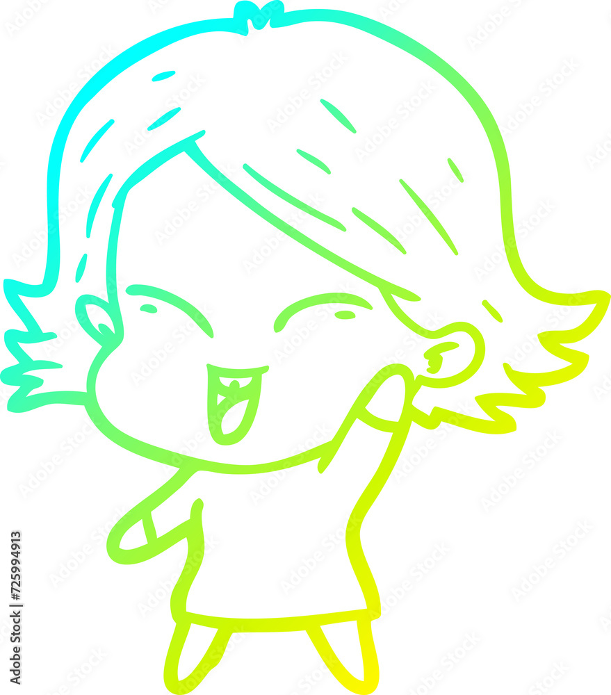 Fototapeta premium cold gradient line drawing happy cartoon girl
