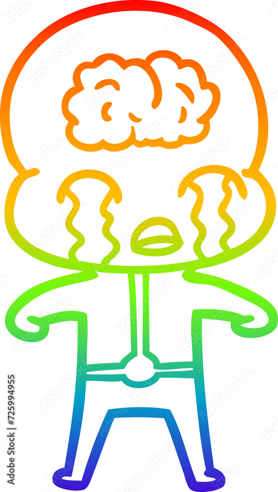 rainbow gradient line drawing cartoon big brain alien crying rainbow gradient line drawing cartoon big brain alien crying