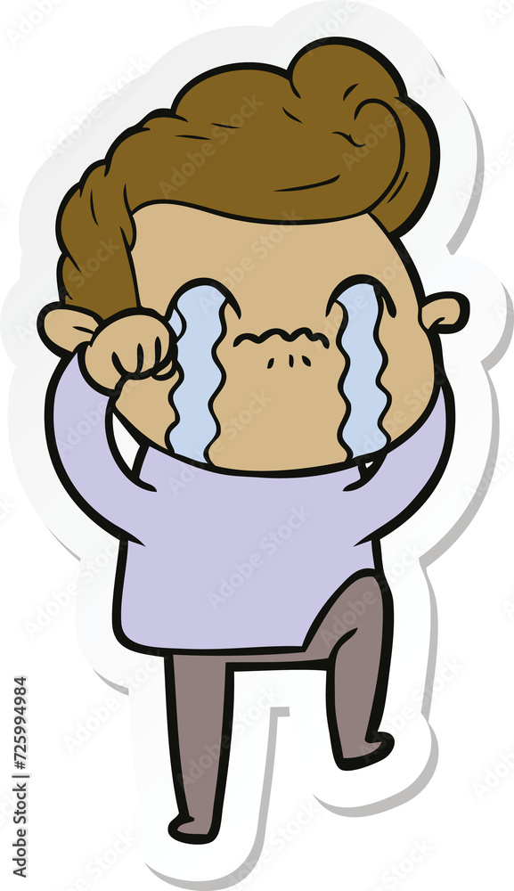 sticker of a cartoon man crying