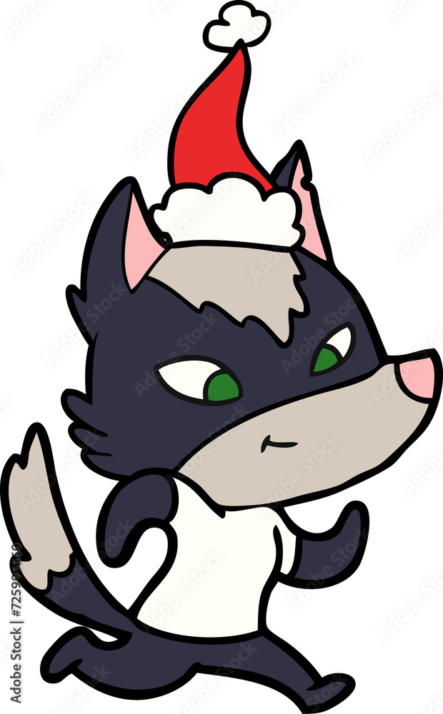 friendly line drawing of a wolf wearing santa hat friendly line drawing of a wolf wearing santa hat