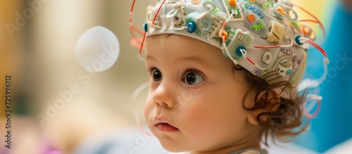 A toddler with 24/7 EEG electrodes attached photo