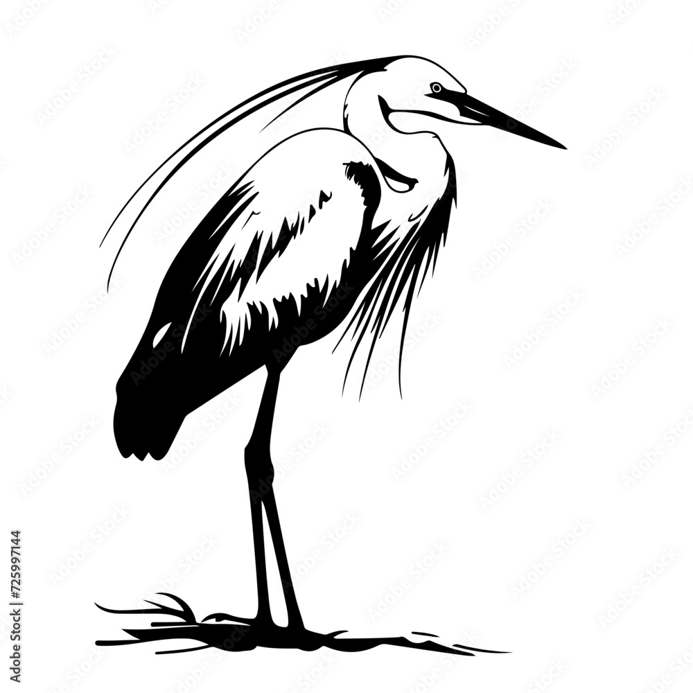 Great Egret Logo Monochrome Design Style - obrazy, fototapety, plakaty 