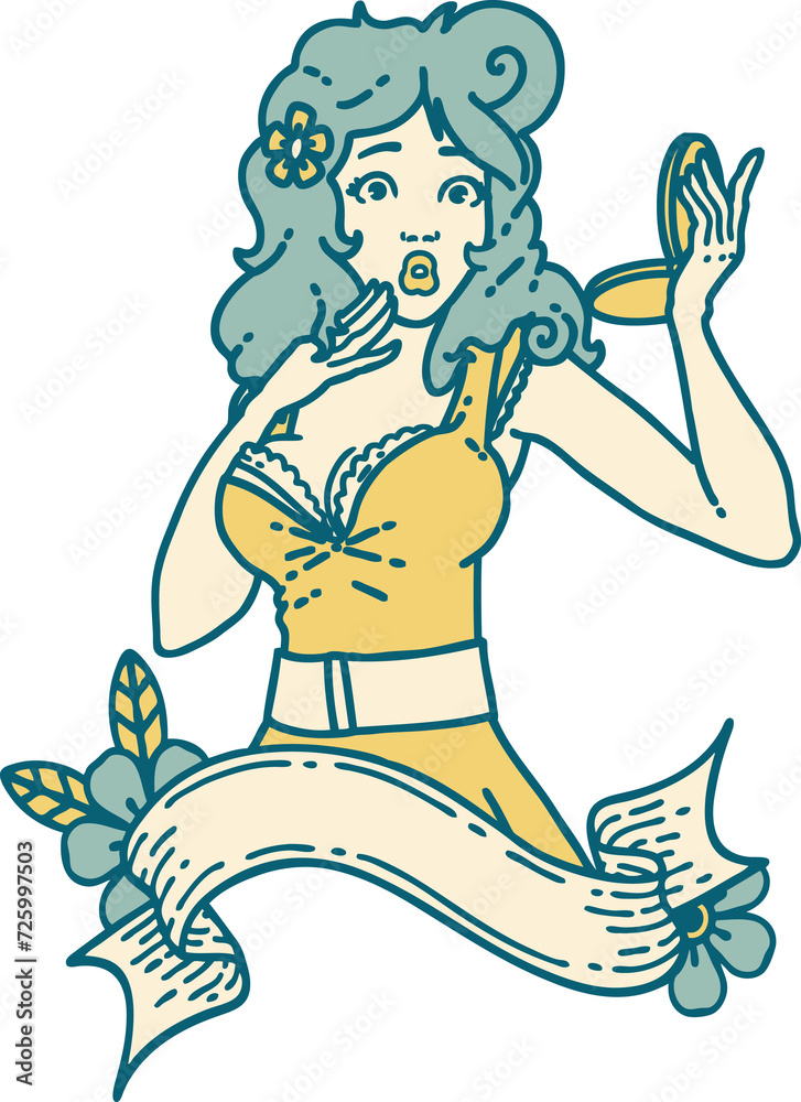tattoo style icon of a pinup surprised girl with banner tattoo style icon of a pinup surprised girl with banner