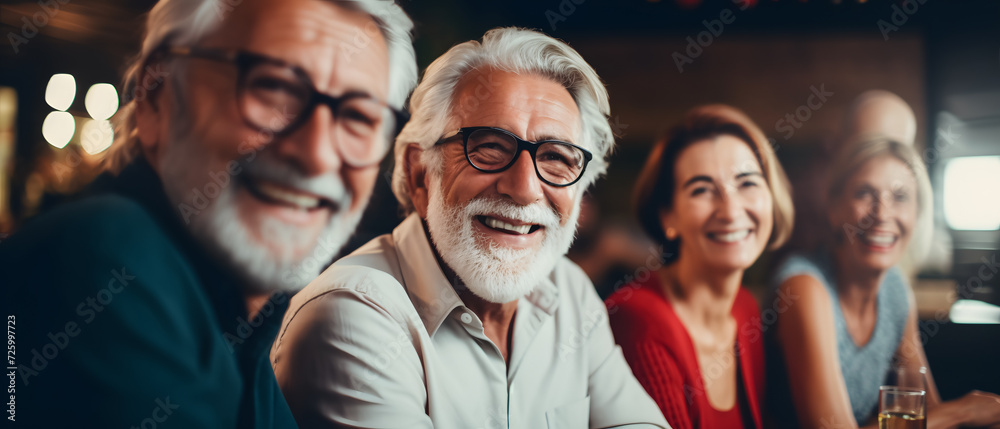 group of senior friends enjoying a pleasant time in a restaurant