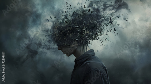 mental disorder illustration dark male silhouette, generative ai