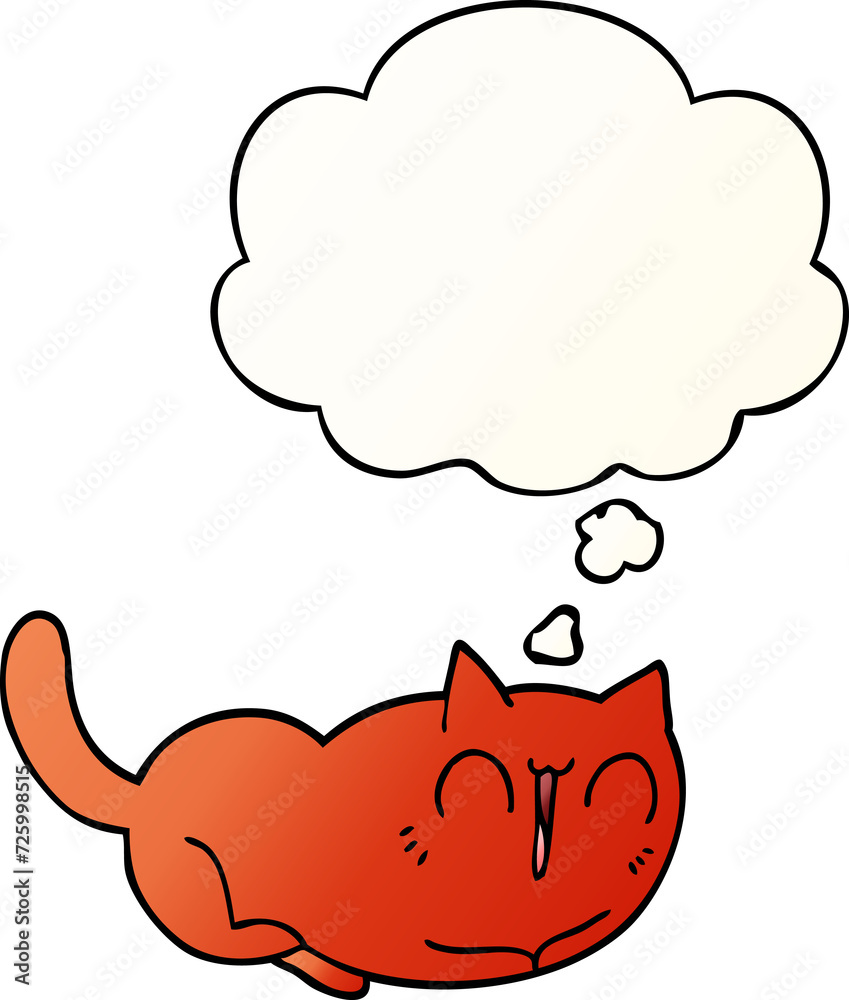 happy cartoon cat and thought bubble in smooth gradient style