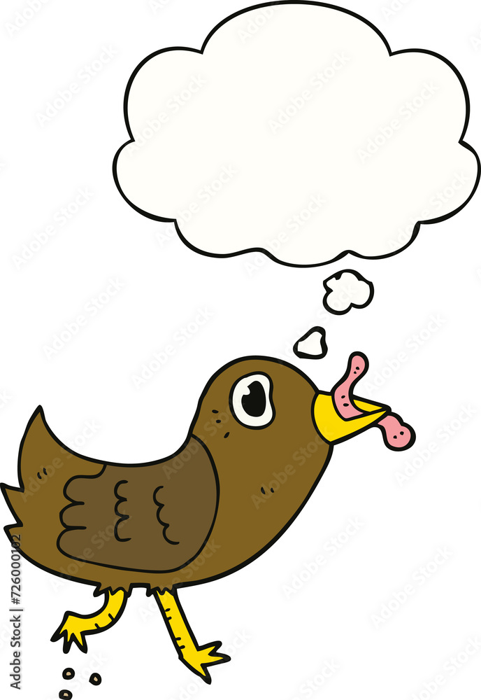 cartoon bird with worm and thought bubble cartoon bird with worm and thought bubble
