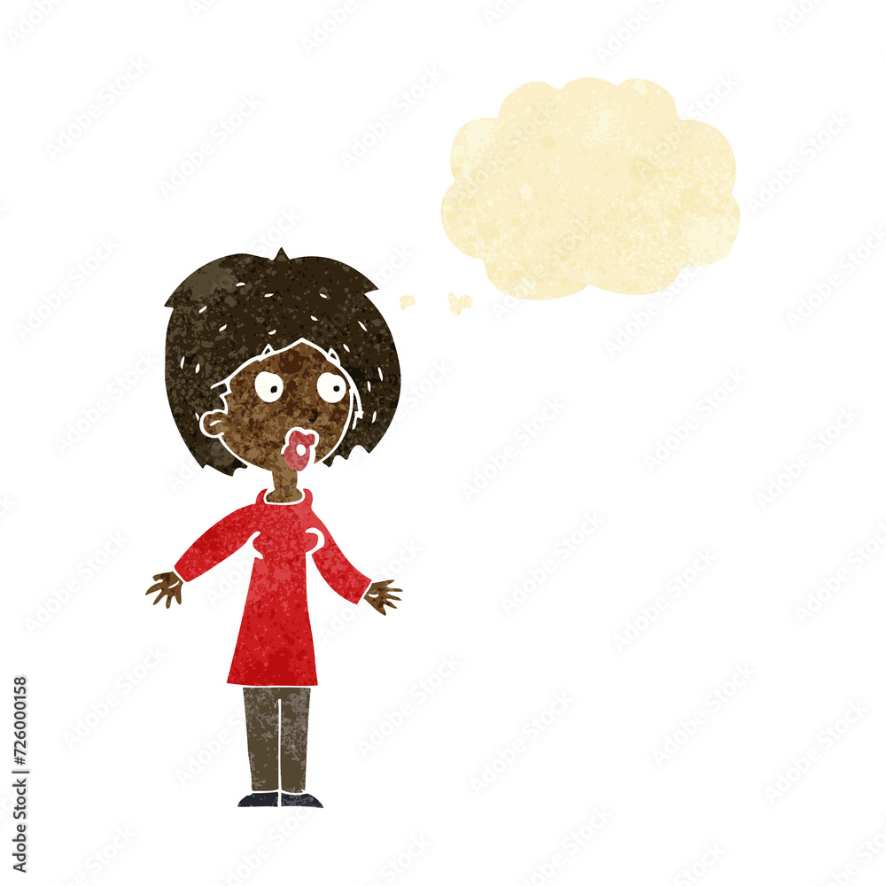 cartoon surprised woman with thought bubble cartoon surprised woman with thought bubble