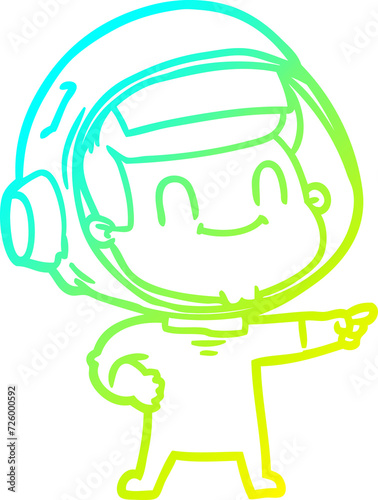 cold gradient line drawing happy cartoon astronaut man