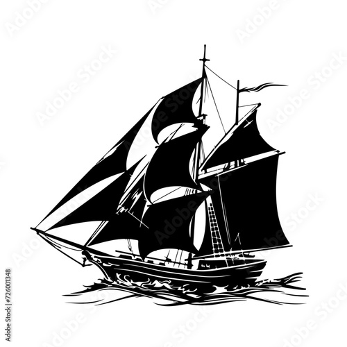 Sailing Ship Logo Monochrome Design Style