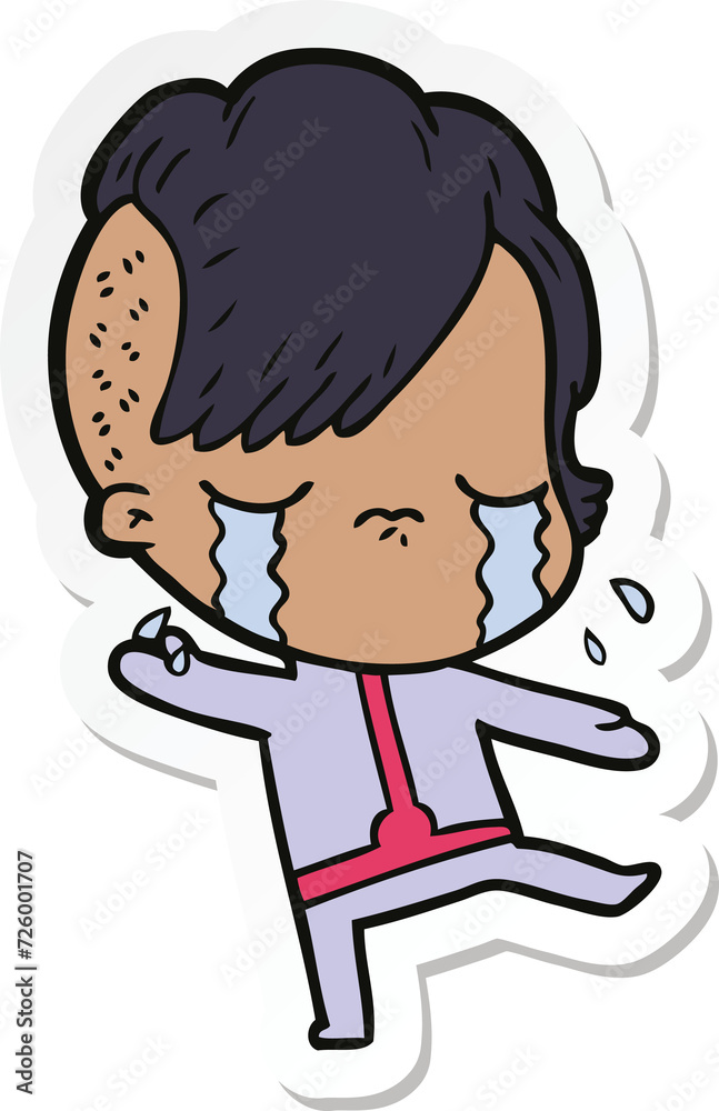 sticker of a cartoon crying girl wearing space clothes sticker of a cartoon crying girl wearing space clothes