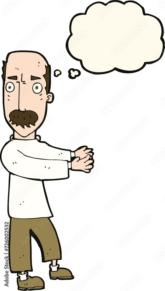 cartoon balding man explaining with thought bubble cartoon balding man explaining with thought bubble