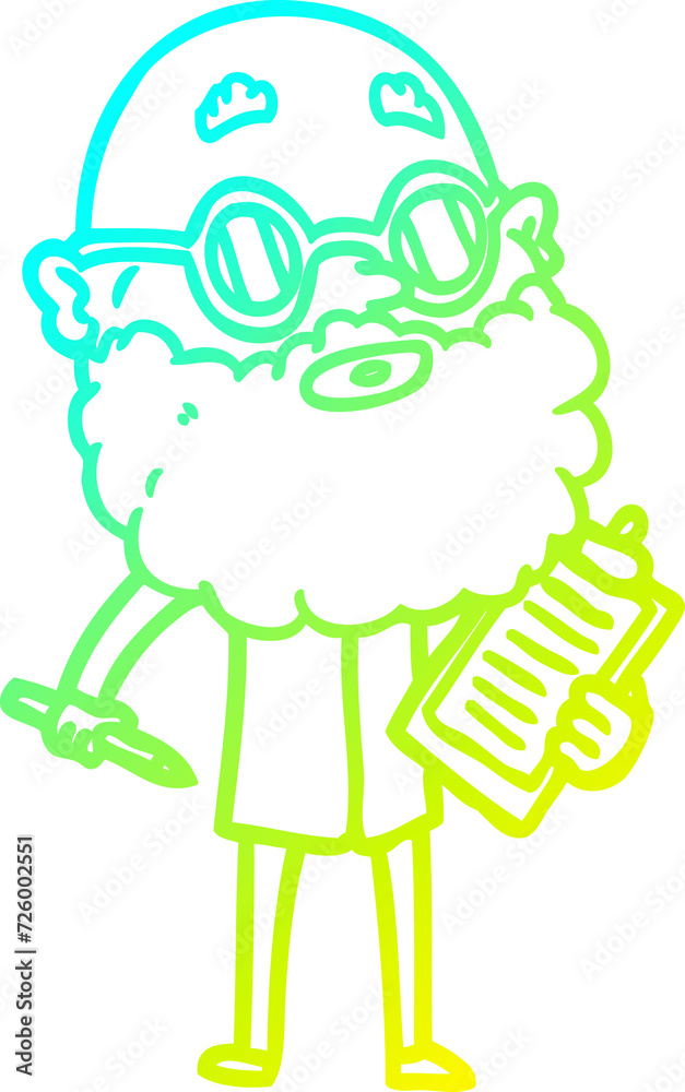 cold gradient line drawing cartoon curious man with beard and sunglasses