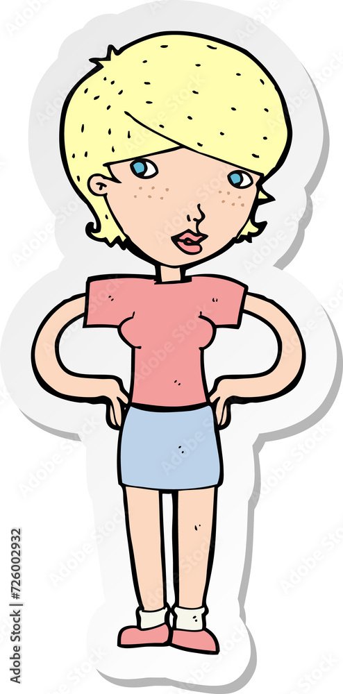 sticker of a cartoon woman with hands on hips