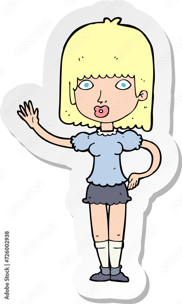 sticker of a cartoon woman waving sticker of a cartoon woman waving