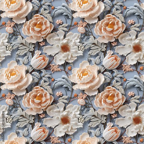 Fabrics embroidered seamless patterns of vintage peonies pastel color for various creative lovers and home decorating enthusiasts.NO.06 photo