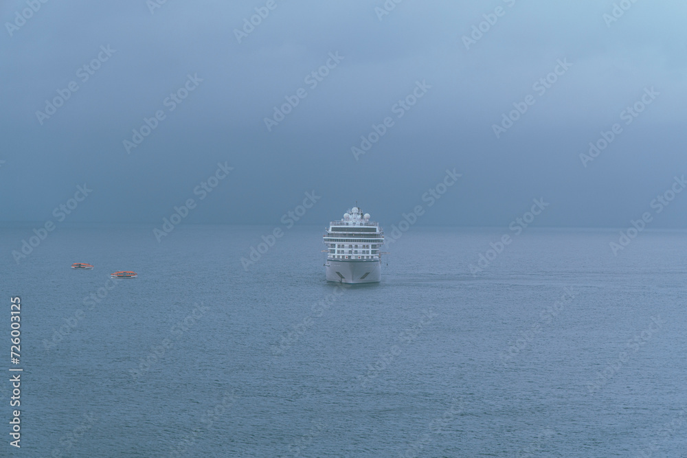 Cruise Ship in the Open Ocean Entering Port Cruise Ship in the Open Ocean Entering Port