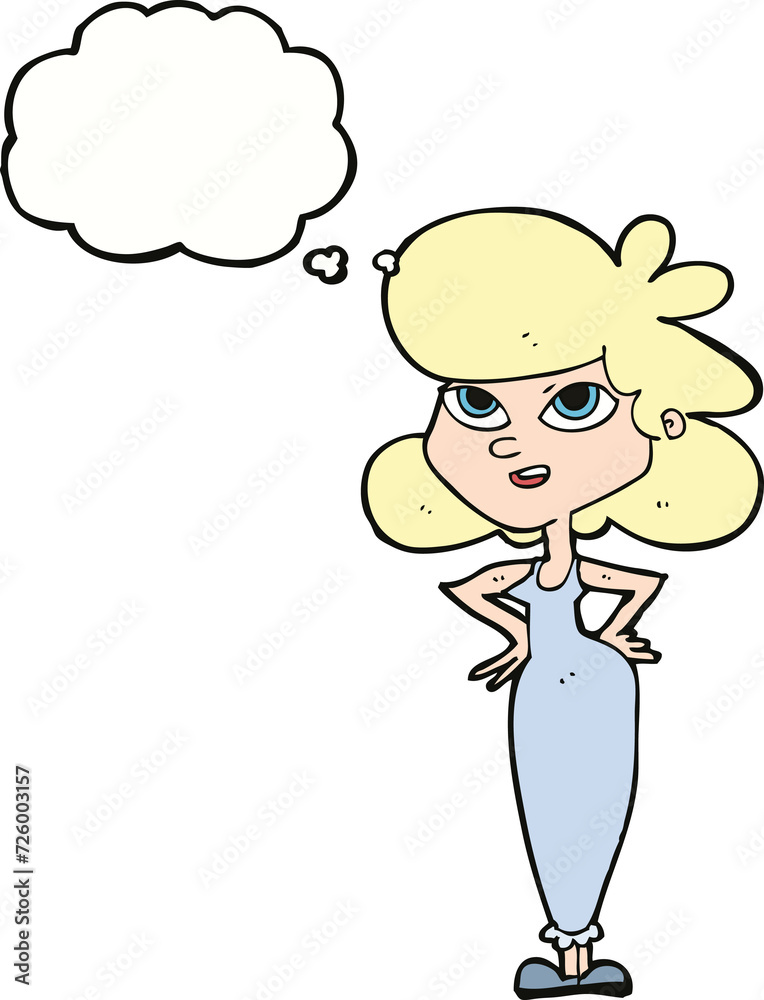 cartoon girl with hands on hips with thought bubble cartoon girl with hands on hips with thought bubble